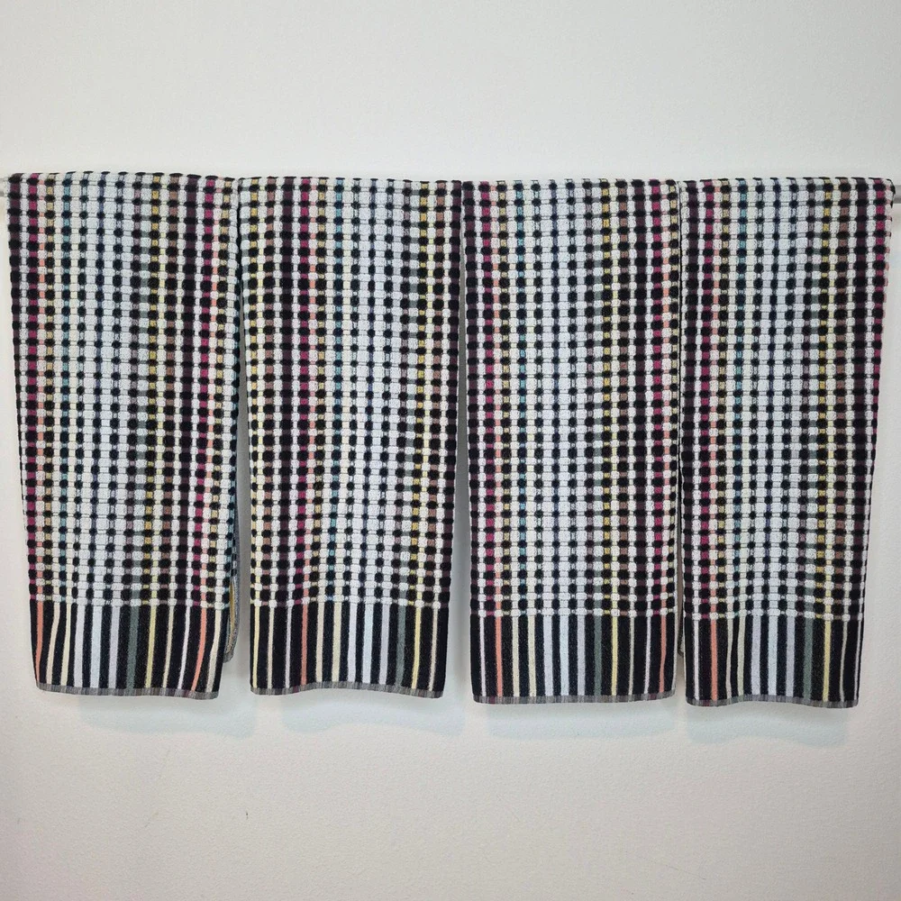 Missoni Home Bath Towel Set 4 Multicolor Jacquard‎ Micro Plaid Grid Italy 55x35